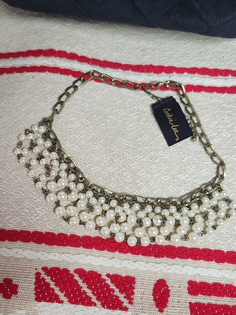 Cookie Lee Pearl Cluster Statement Necklace in Ivory and Antique Gold